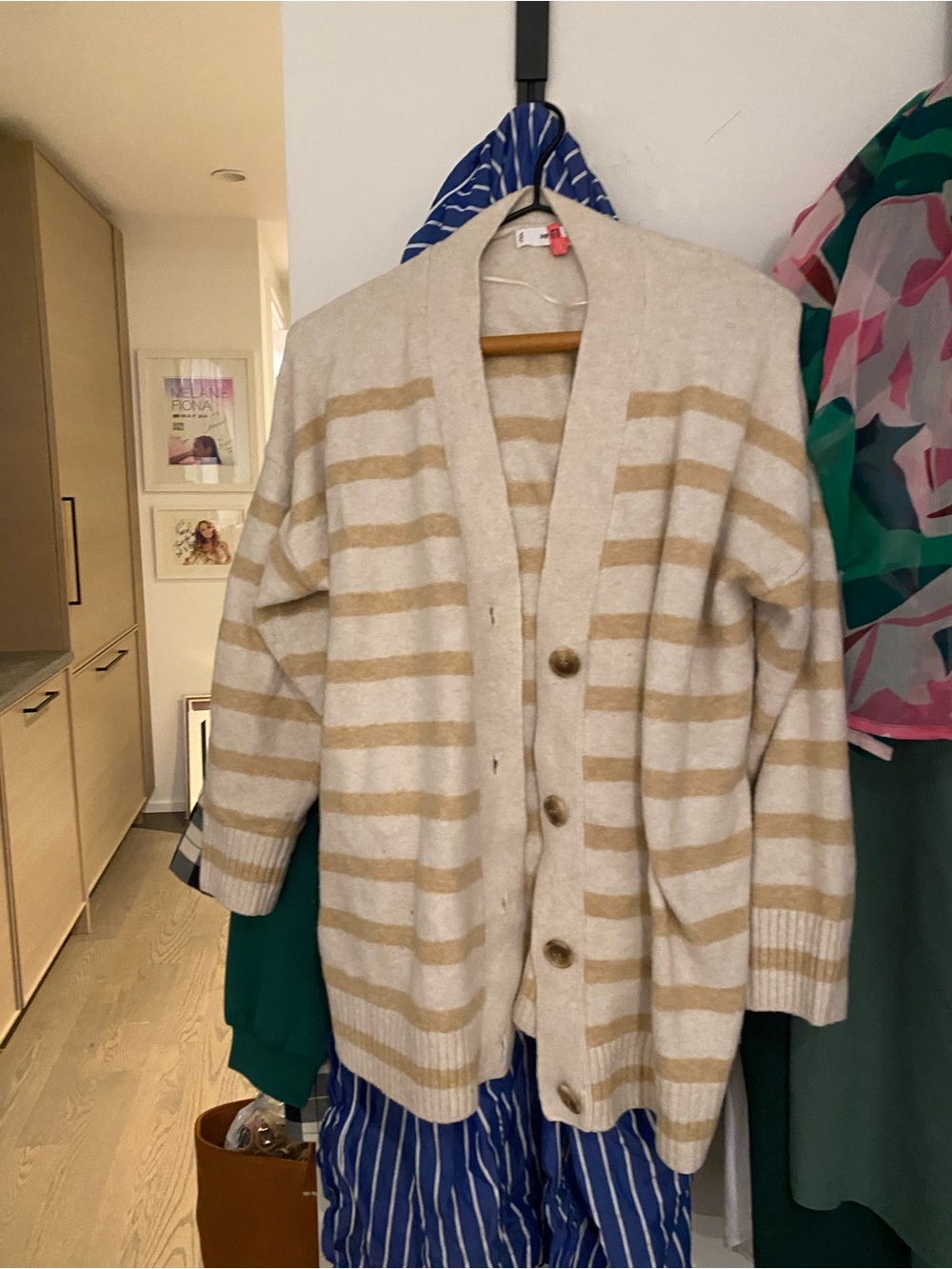 Mango Cream Knit Cardigan with Beige Trim